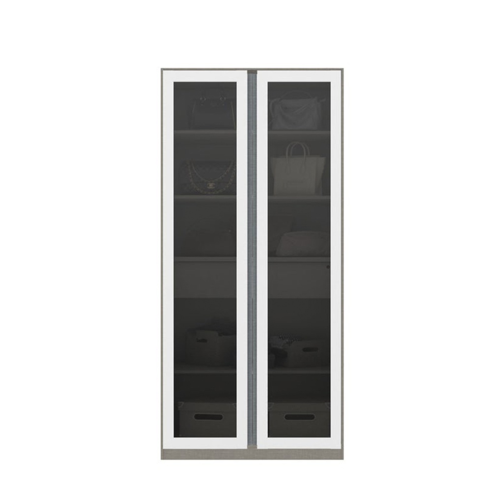 Blox Wardrobe WO100-60-210/OP-C /Door DE04 - Cream Linen/White Linen/Smoked Glass