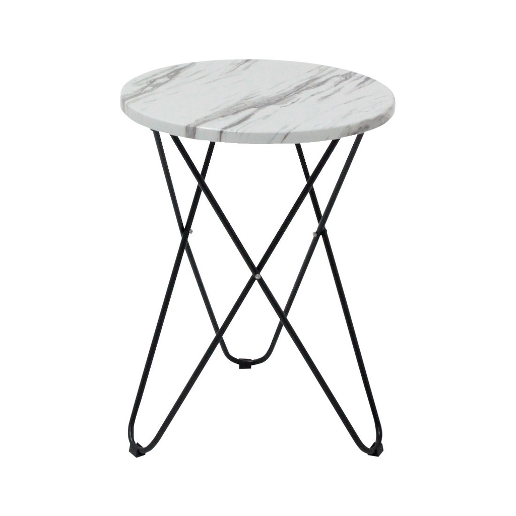 Lenix End Table-Black Steel/Wood/White Stone