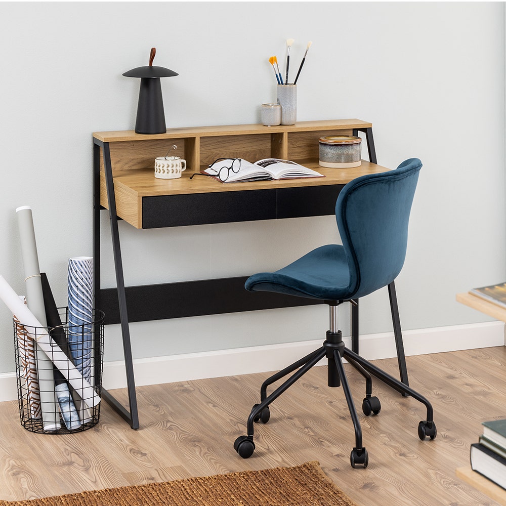 Artha Working Table-Black Steel/Natural Oak