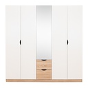 Havin Wardrobe 200cm Wide-Solid Oak/White Mirror