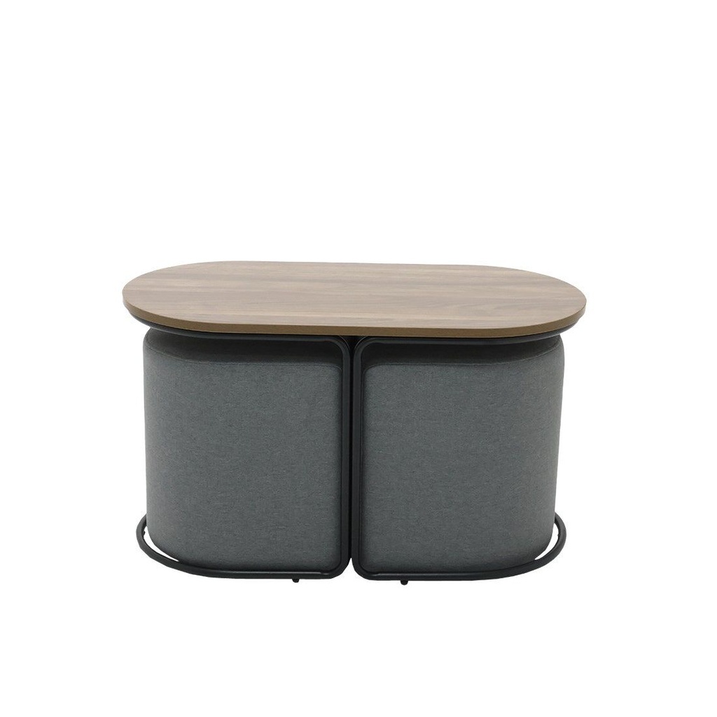 Malinne Coffee Table + Stool-Black Steel/Grey Fabric