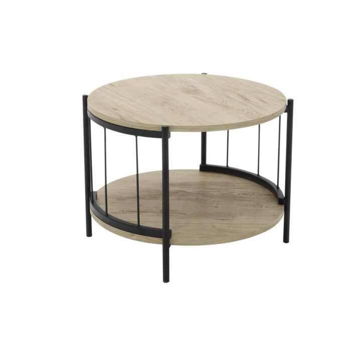 Tyra End Table - D60cm - Black Steel - Oak Wood
