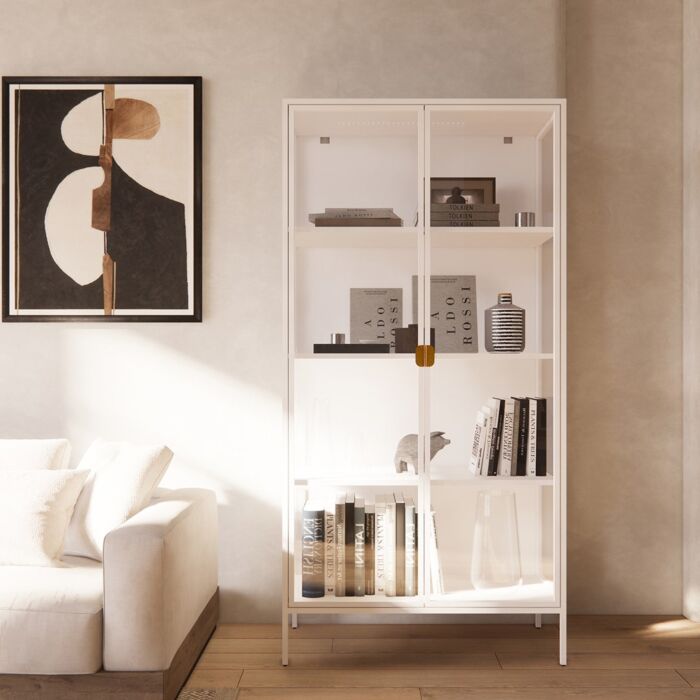 Stew Mirrow Showcase-80-White Steel/Clear Glass