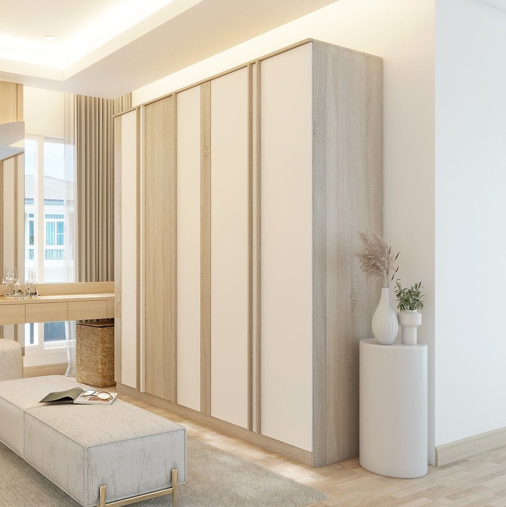 Caden-B Wardrobe 200cm - Solid Oak/white