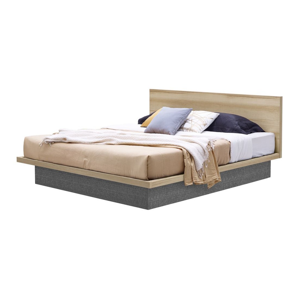 Benesia Bed 6ft - L - Lindberg Oak/Grey Linen