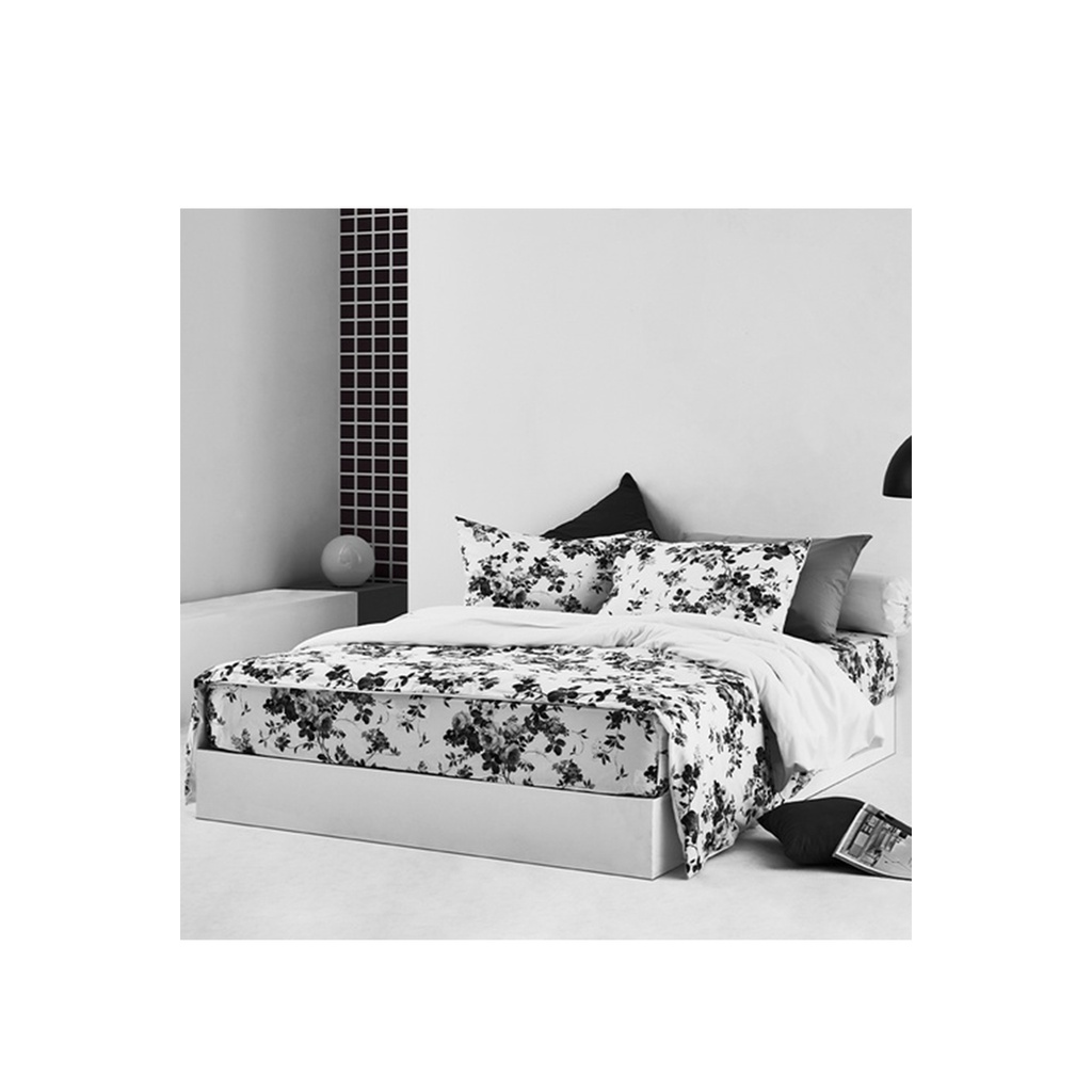 Lotus Black & White - KS Fitted Bedsheet Set-5pcs - LI-BW-03W