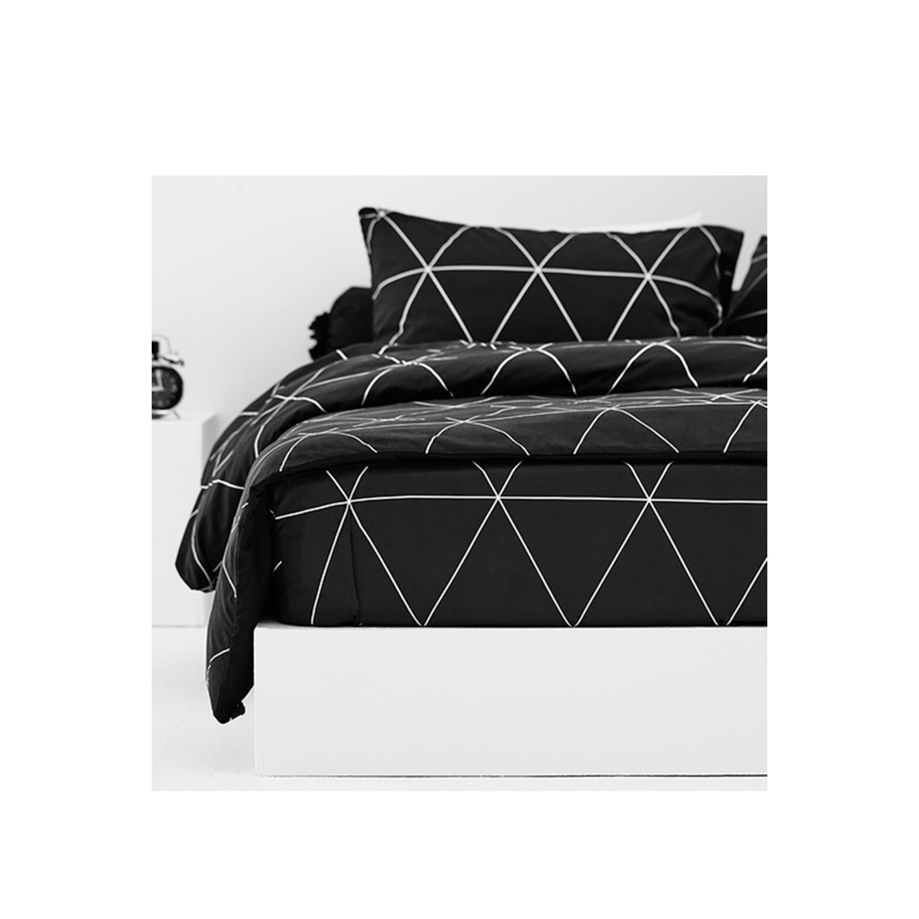 Lotus Black & White - QS Fitted Bedsheet Set-5pcs - LI-BW-01B