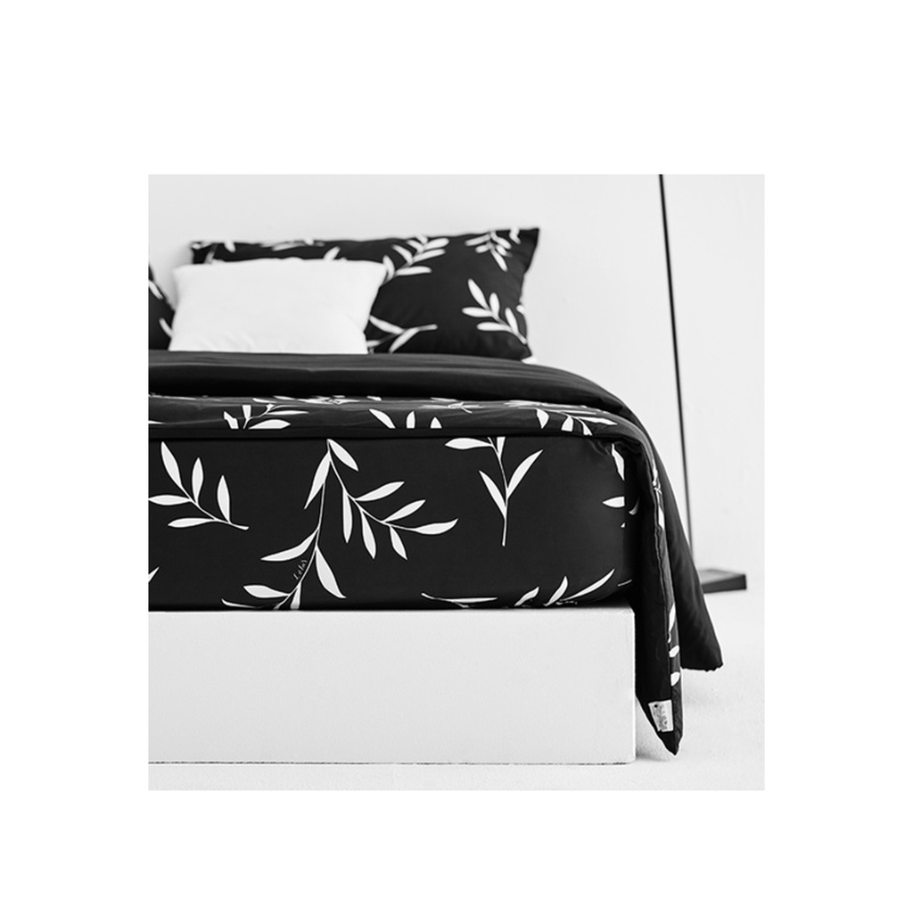 Lotus Black & White - QS Fitted Bedsheet Set-5pcs - LI-BW-02B