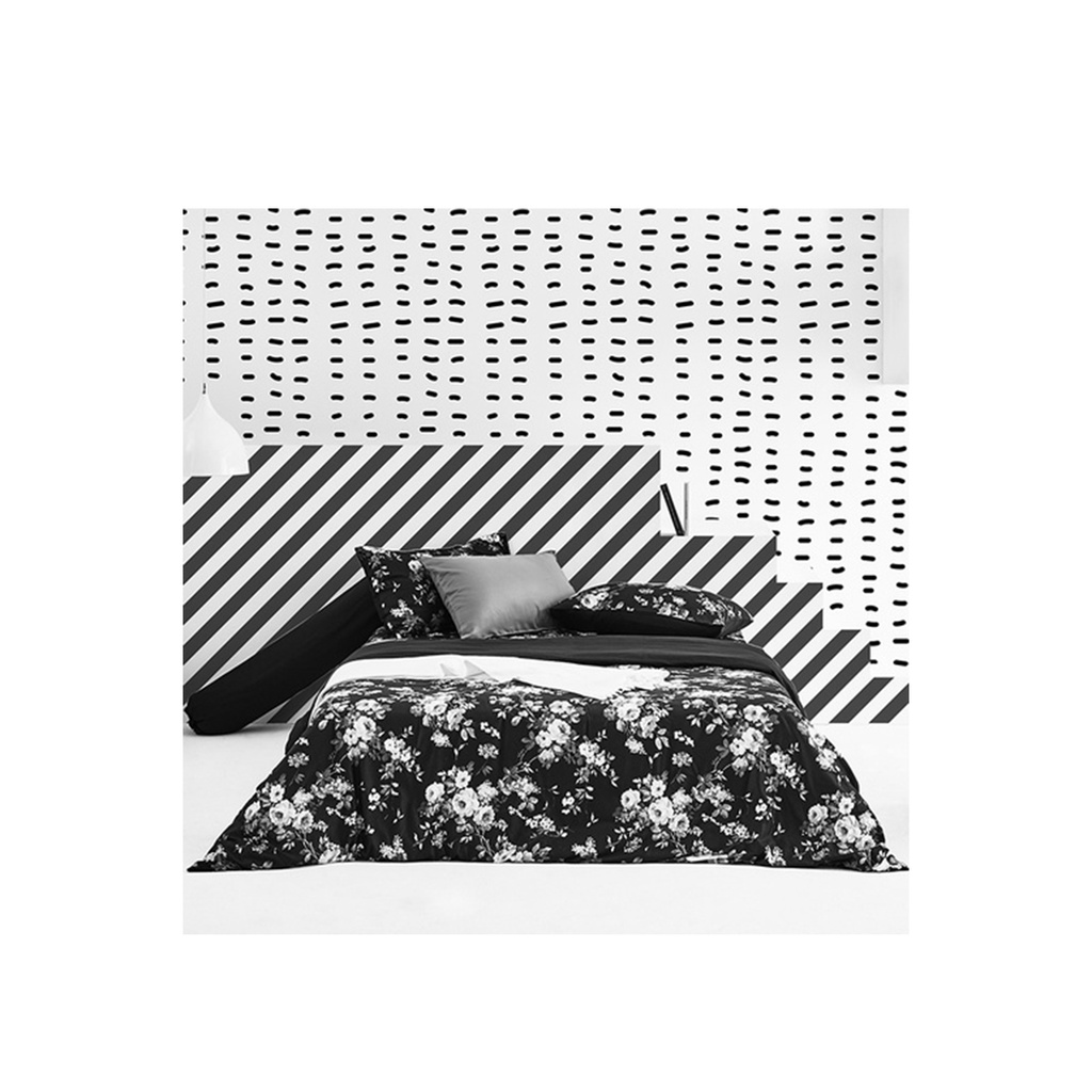 Lotus Black & White - QS Fitted Bedsheet Set-5pcs - LI-BW-03B