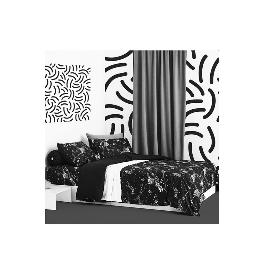 Lotus Black & White - QS Fitted Bedsheet Set-5pcs - LI-BW-04B