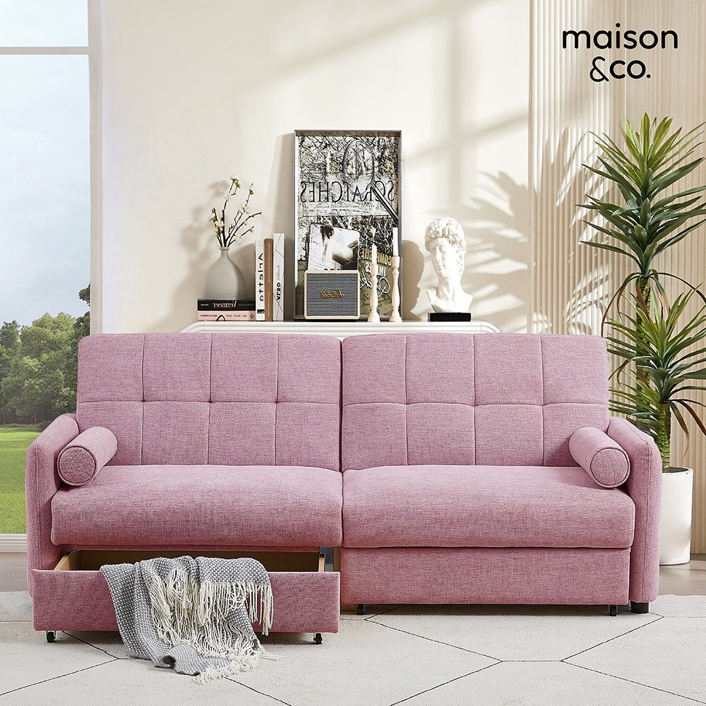 [19233477] Corte Sofa Bed 2Seater - Black Leg/Pink Fabric