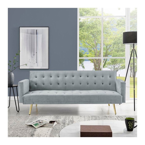 [19214235] Miile Sofa Bed -Gold Steel/ Gray Velvet
