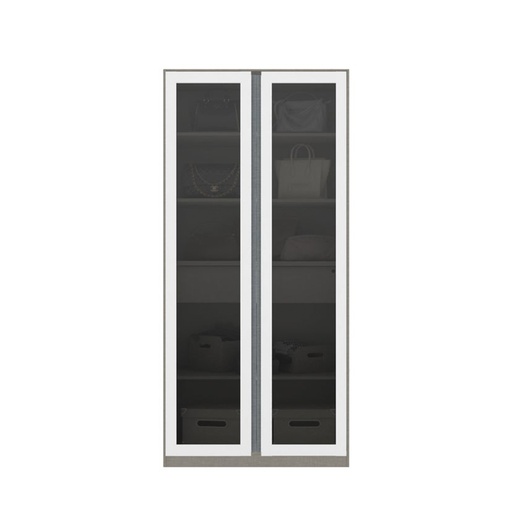 [19210459] Blox Wardrobe WO100-60-210/OP-C /Door DE04 - Cream Linen/White Linen/Smoked Glass
