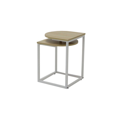 [19210902] Saki End Table D40 - White Steel/ Natural Wood