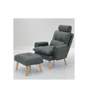 Otaru Arm Chair + Stool - Rubber Wood/Dark Grey Fabric