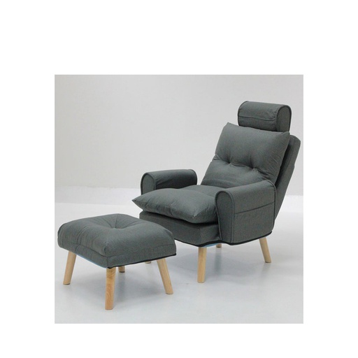 [19214454] Otaru Arm Chair + Stool - Rubber Wood/Dark Grey Fabric