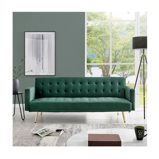 [19214233] Miile Sofa Bed - Gold Legs/Green Velvet