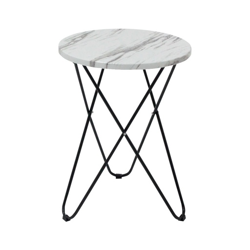 [19215584] Lenix End Table-Black Steel/Wood/White Stone