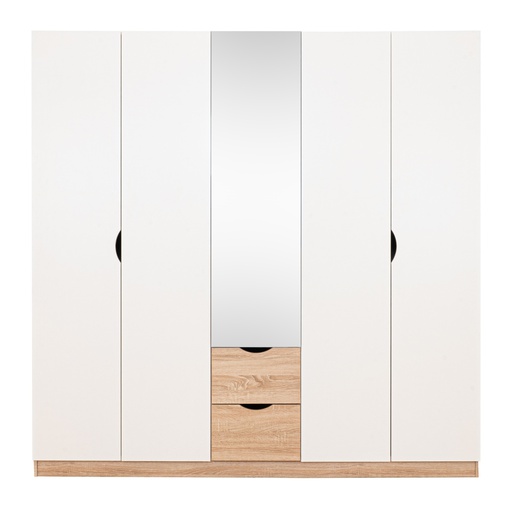 [19227595] Havin Wardrobe 200cm Wide-Solid Oak/White Mirror