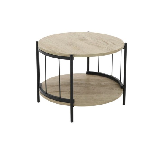 [19221318] Tyra End Table - D60cm - Black Steel - Oak Wood