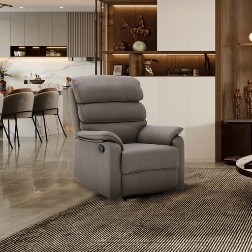 [19224323] Miyako Recliner - Brown Leather Printed Fabric/1RE