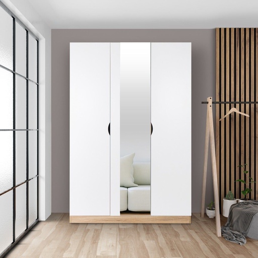 [19207912] Havin Wardrobe 120cm-Solid Oak/White