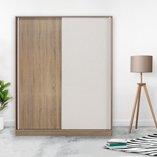 [19209254] Havin Wardrobe 160cm Wide-Solid Oak/White