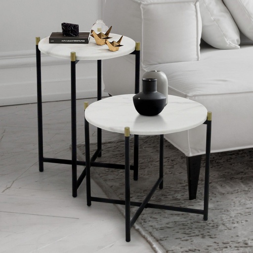 [19216491] Banof End Table-D50-Black Steel/White Stone