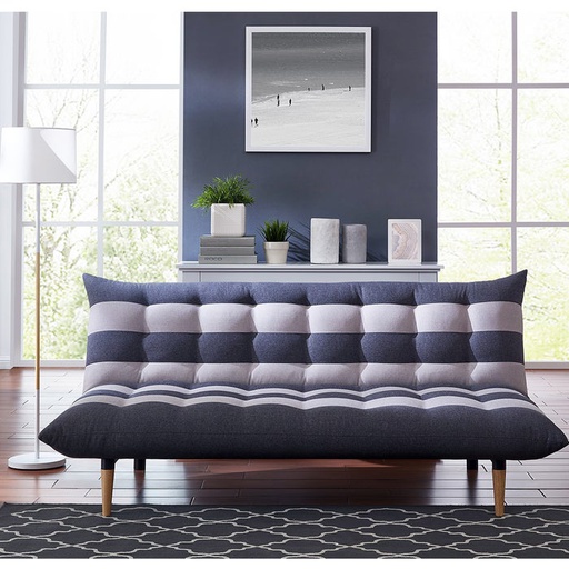[19170383] Minda Sofa Bed - Natural Wood - Grey Fabric Striped