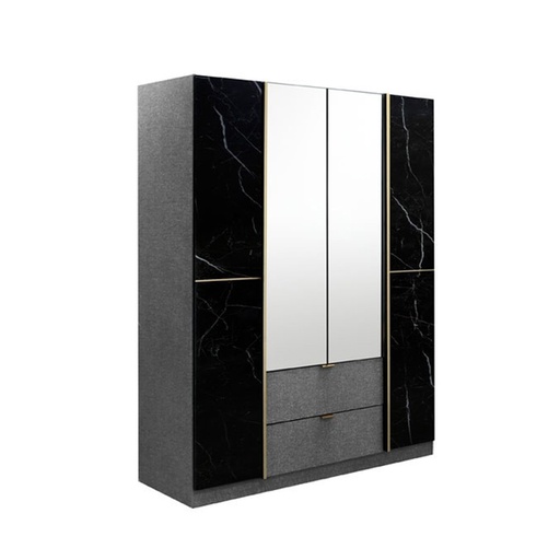 [19196057] Marseille Wardrobe 160cm Wide - Grey Linen/BLMQ