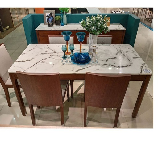 [19196263] Waolin Dining Table A160 - White Stone Pattern - Walnut