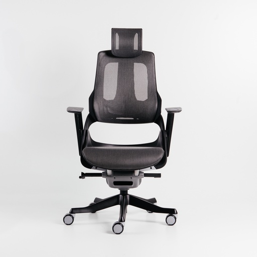 [609BMBG62VB_VY_NW41] Merryfair Wau High Back Aluminium Base Office Chair - PVC Leather Black Seat - Charcoal Net Back S-BLACK/B-NW41