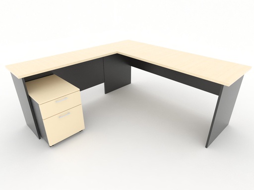 Able Office Executive Desk 180cm + Sidereturn 120cm with Moveable Drawer Cabinet - Maple (1)