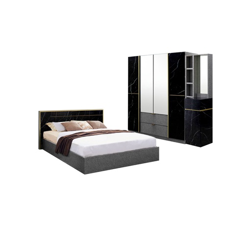 Marseille Bedroom Set 6ft - Grey Linen/BLMQ